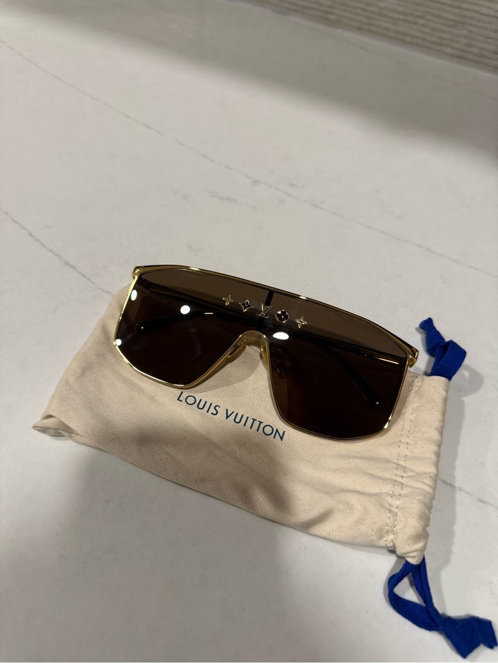 Louis Vuitton Gold Frame Brown Shield Visor Sunglasses